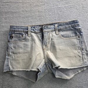 Big Star 1974 Alex Mid Rise Denim Shorts Light Wash Raw Hem Womens 30